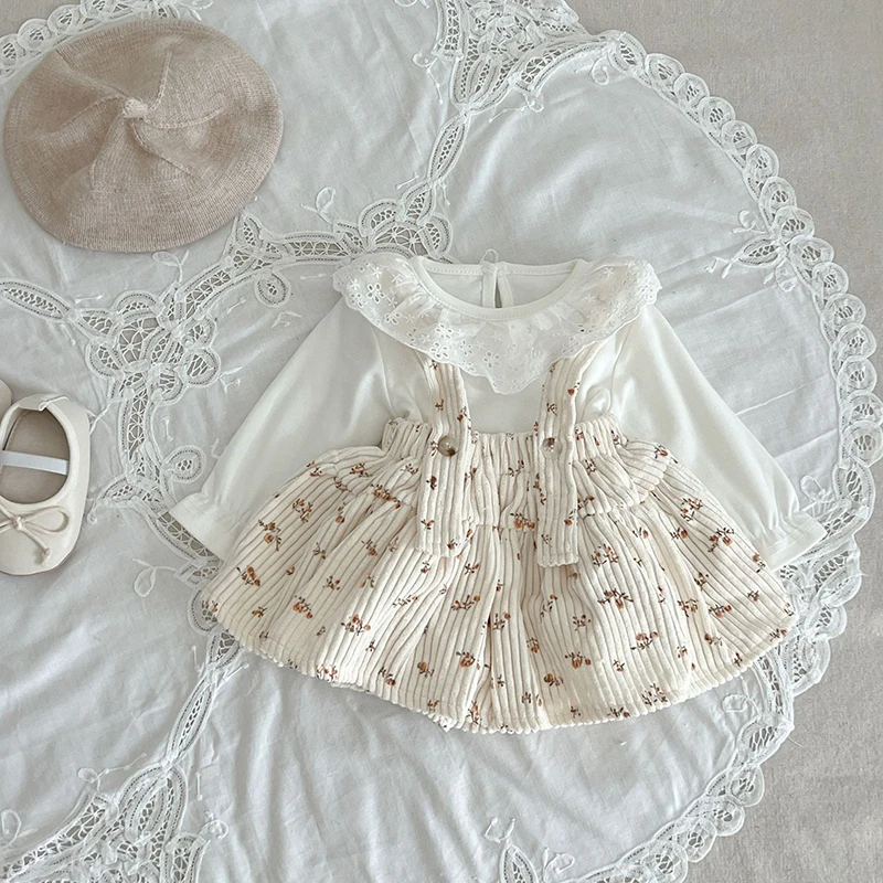 2026 Spring Infant Baby Girl Free Matching Clothes Set for Newborns Cute Girls Bottoming Shirt  Floral Cordury Bodysuit