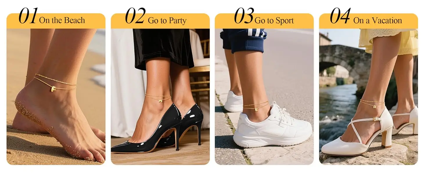 U7 Chunky Inital Letters Layers Chain Anklet Bracelets for Women 14K Gold Color Adjustable Summer Beach Ankle Jewelry Gift