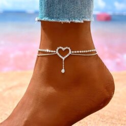 Double Layer Heart Rhinestone Anklet