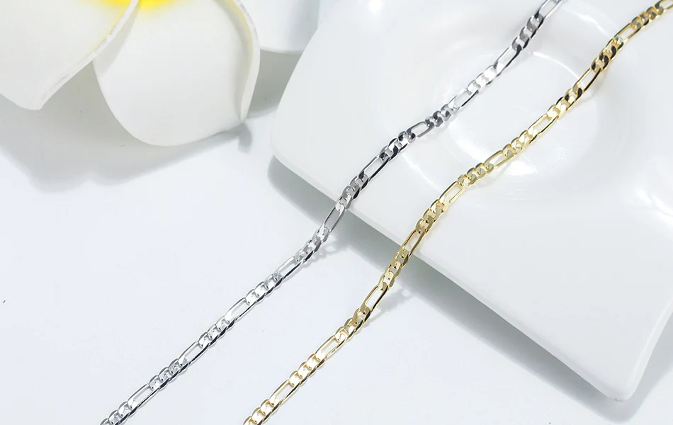 Rinntin Real 925 Sterling Silver 14K Gold Plated Figaro Anklet Chain for Women Girls Daily Summer Foot Chain Jewelry SA07