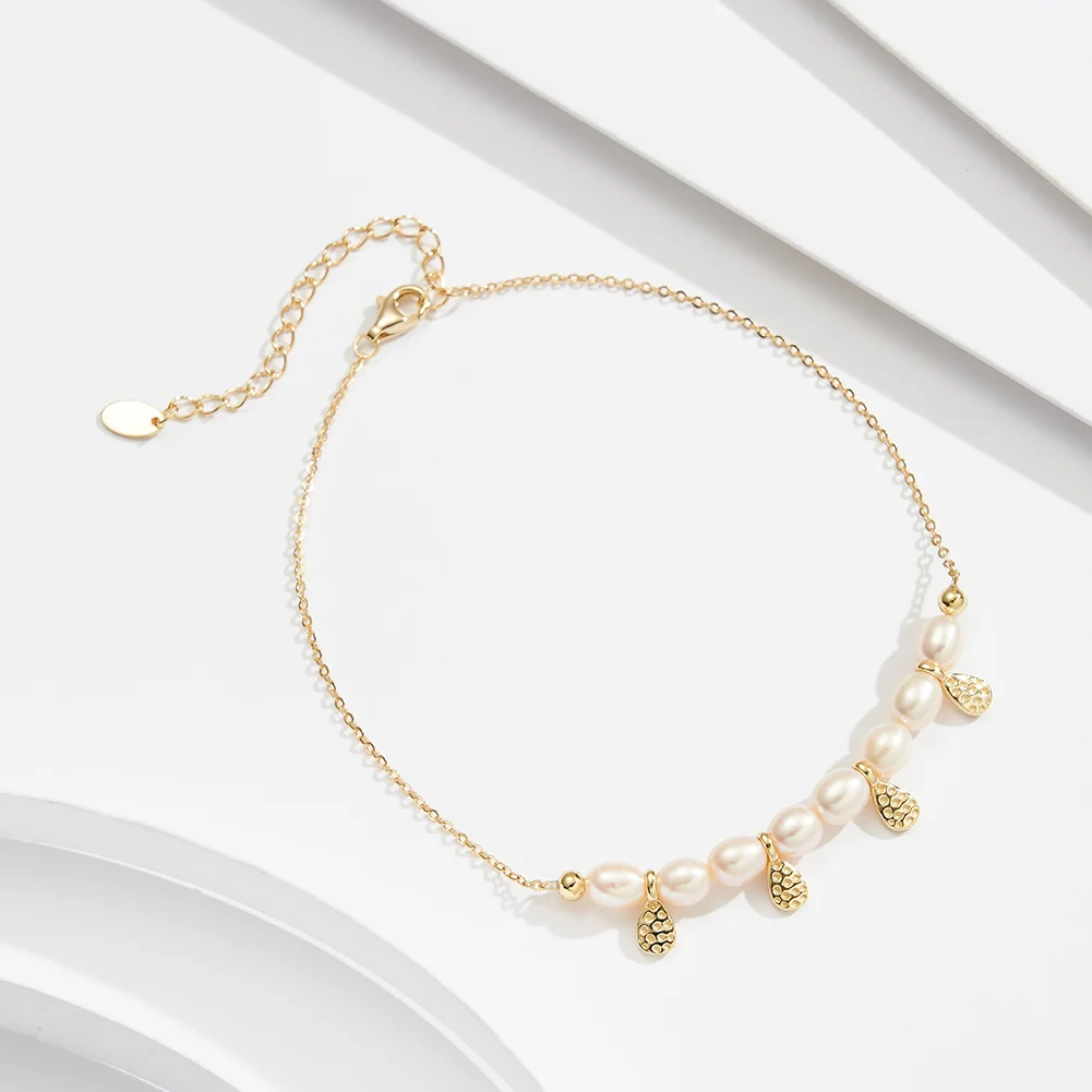 Rinntin Genuine 925 Sterling Silver Natural Pearls Chain Anklets for Women Vintage Foot Bracelet Ankle Straps Jewelry SA65