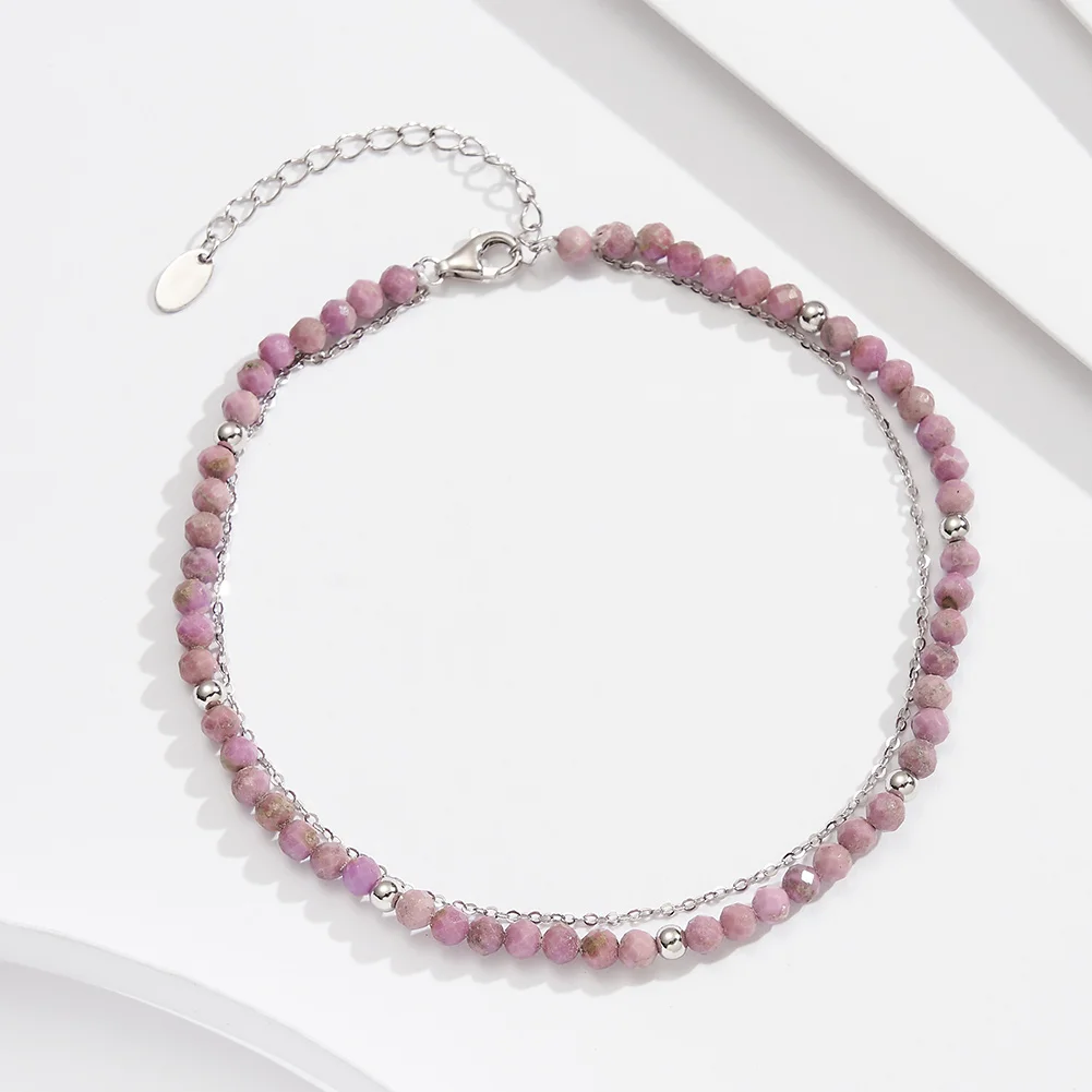 ORSA JEWELS 14K Gold Double Layered Chain Anklet for Women 925 Sterling Silver Purple Mica Foot Chain Ankle Straps Jewelry SA88