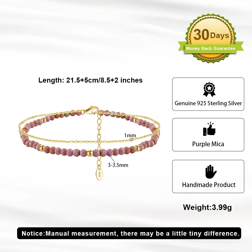 ORSA JEWELS 14K Gold Double Layered Chain Anklet for Women 925 Sterling Silver Purple Mica Foot Chain Ankle Straps Jewelry SA88