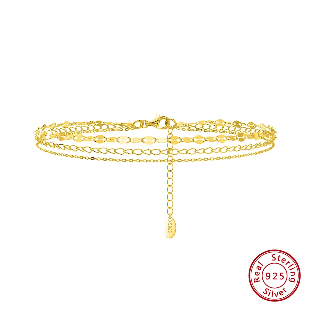 ORSA JEWELS 14K Gold 925 Sterling Silver Layered Chain Anklet for Women Girls Summer Beach Foot Chain Ankle Straps Jewelry SA58