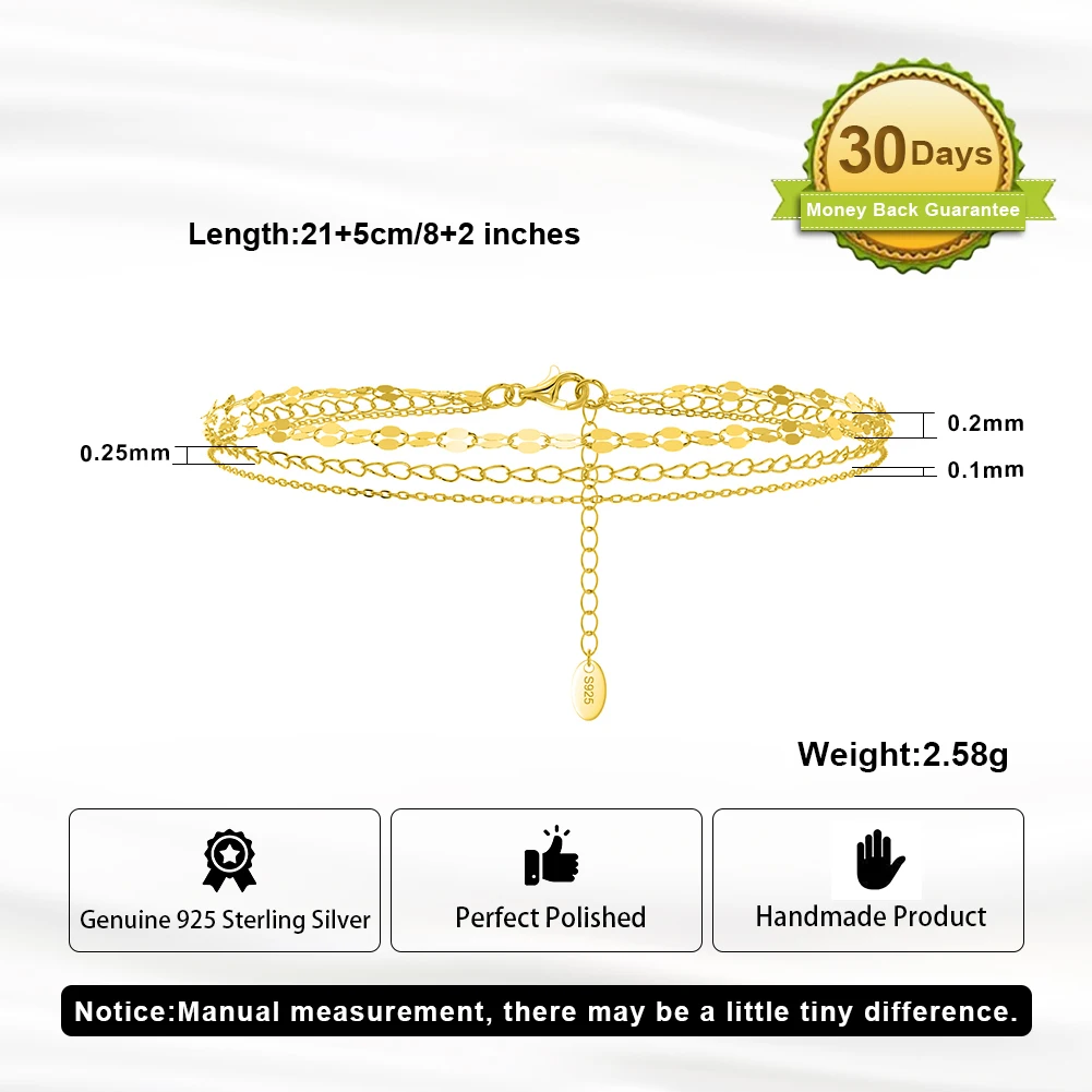 ORSA JEWELS 14K Gold 925 Sterling Silver Layered Chain Anklet for Women Girls Summer Beach Foot Chain Ankle Straps Jewelry SA58