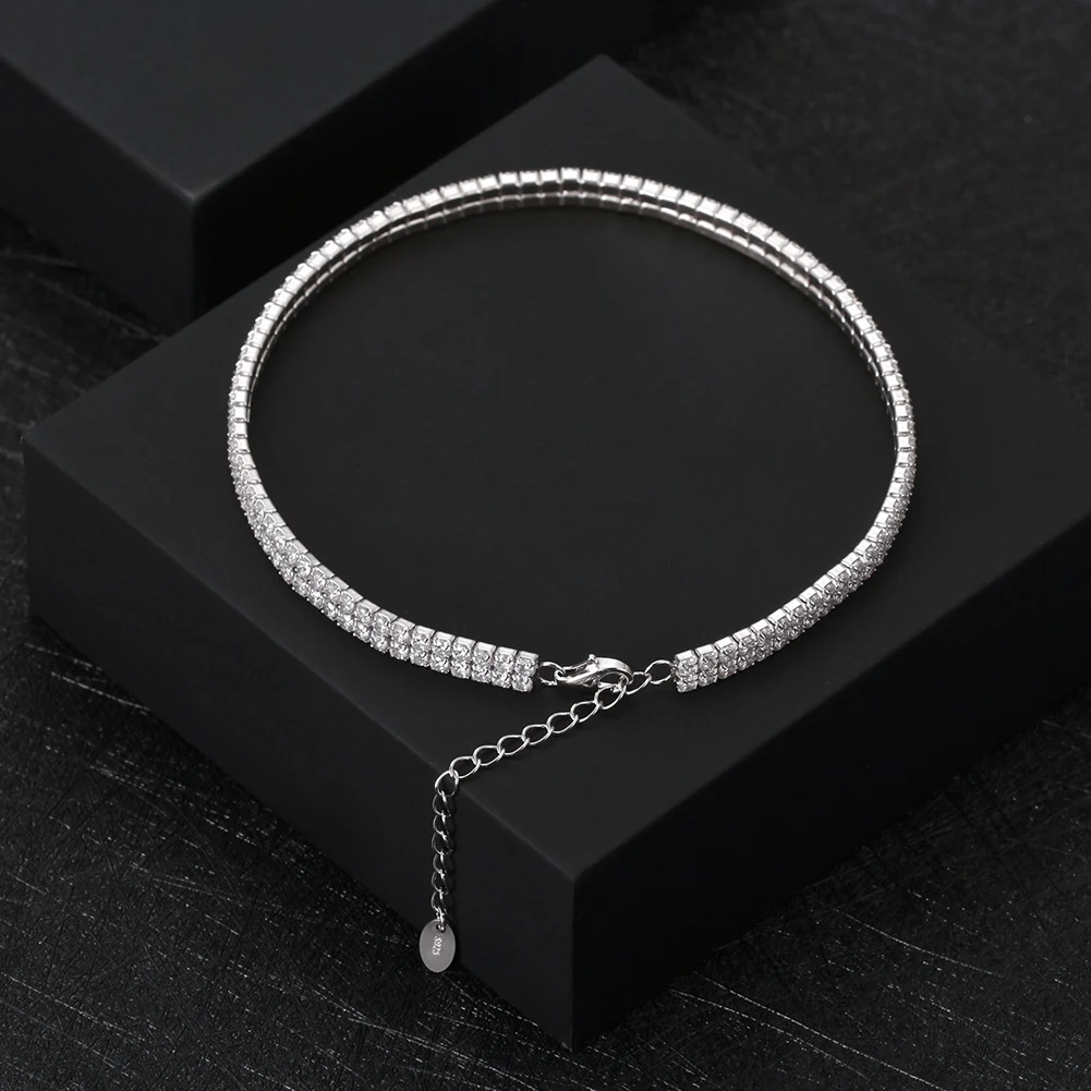 Rinntin Fashion 925 Silver Rhinestone Tennis Anklet Layered Crystal Chain Leg Female Summer Beach Ankle Bracelet Jewelry SSA03