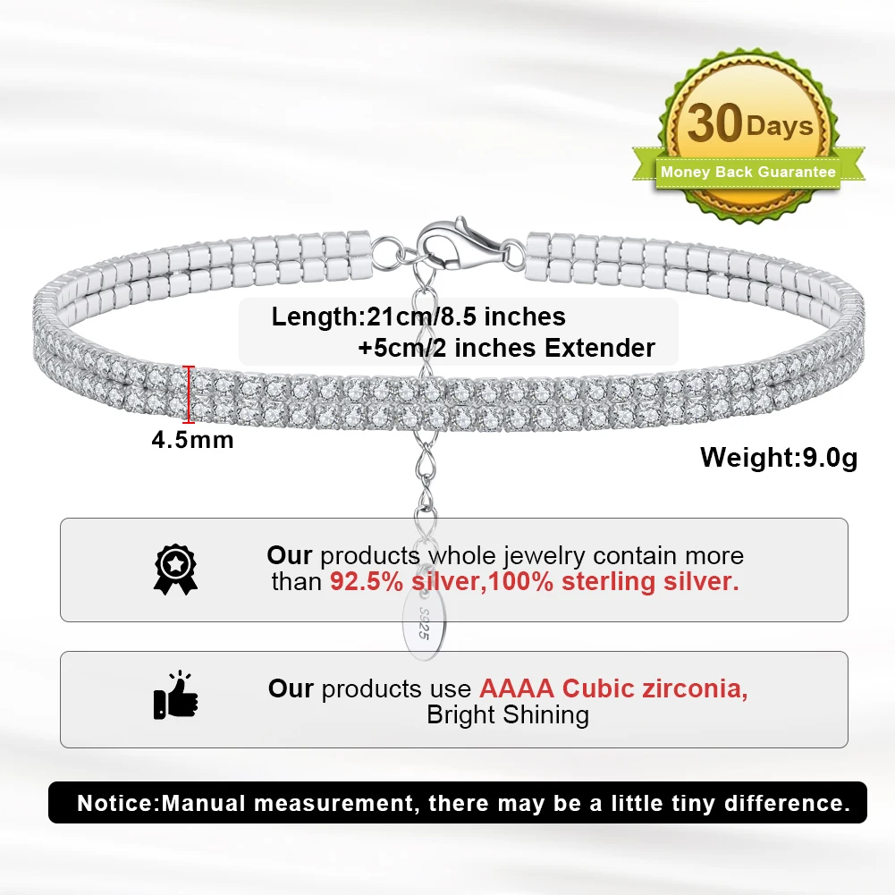 Rinntin Fashion 925 Silver Rhinestone Tennis Anklet Layered Crystal Chain Leg Female Summer Beach Ankle Bracelet Jewelry SSA03