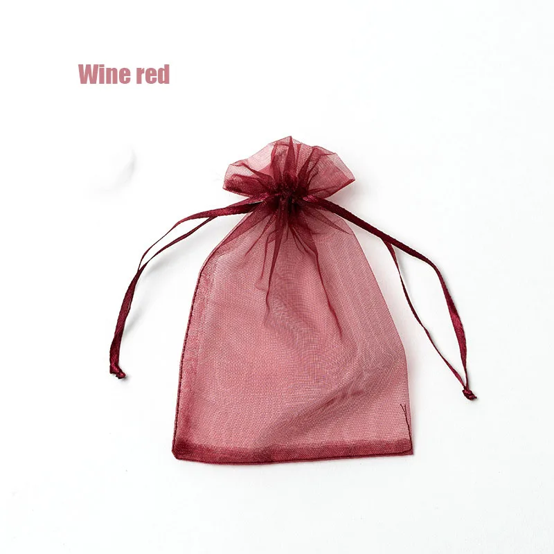 RE 100pcs 22 Colors 7x9 9x12cm 10x15 13x18cm Wedding Christmas Gift Drawable Organza Bags Jewelry Packaging Display & Pouches 13