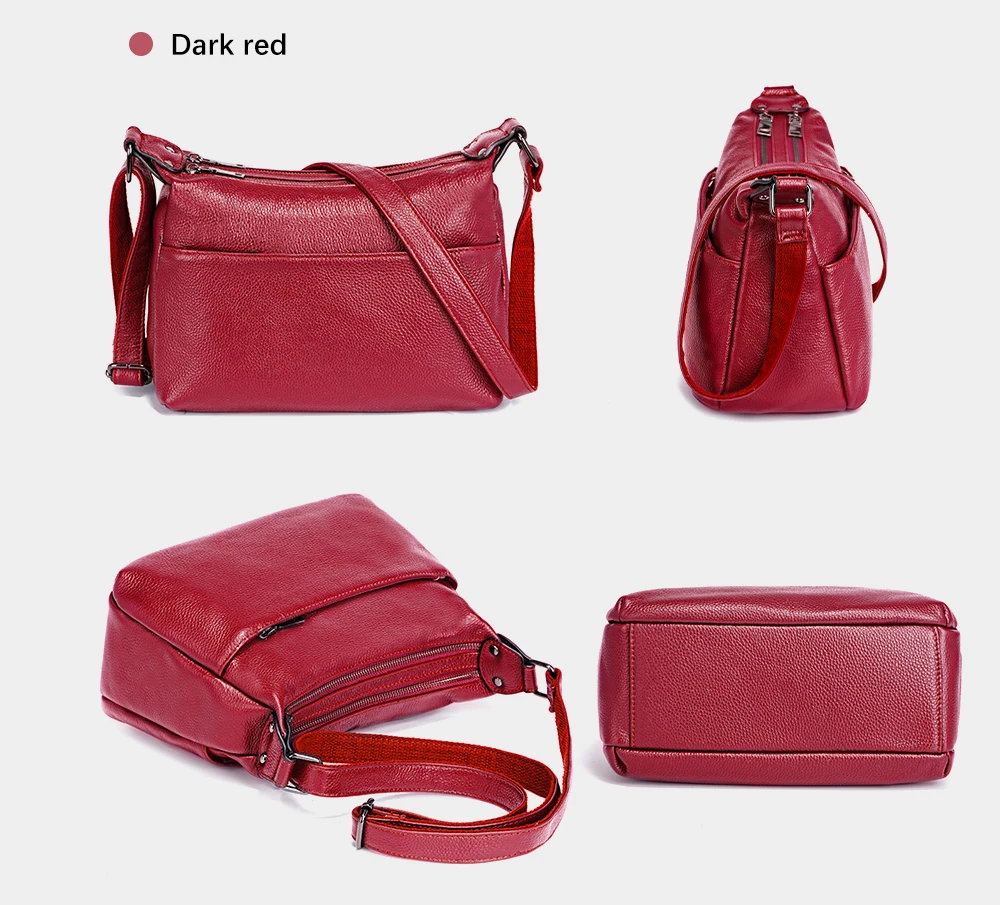 Zency Elegant Genuine Leather Women's Shoulder Bag Trendy Crossbody Messenger Bag for Ladies Dark Red Blue 100% Satchels Hobo