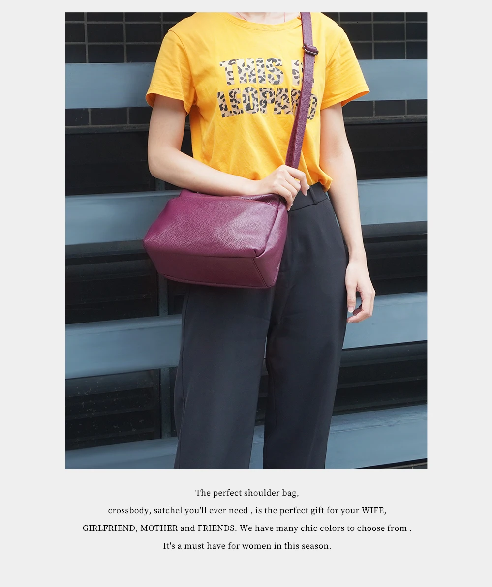 Zency Elegant Genuine Leather Women's Shoulder Bag Trendy Crossbody Messenger Bag for Ladies Dark Red Blue 100% Satchels Hobo