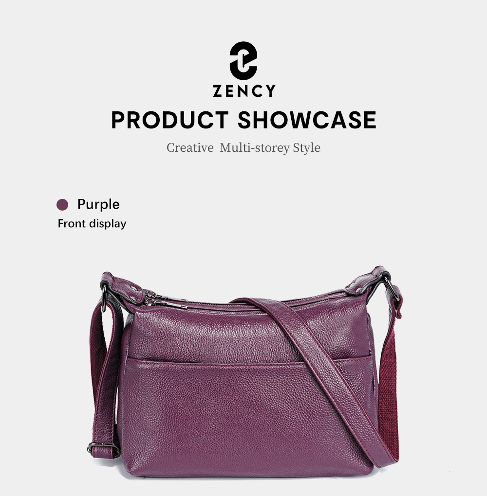 Zency Elegant Genuine Leather Women's Shoulder Bag Trendy Crossbody Messenger Bag for Ladies Dark Red Blue 100% Satchels Hobo