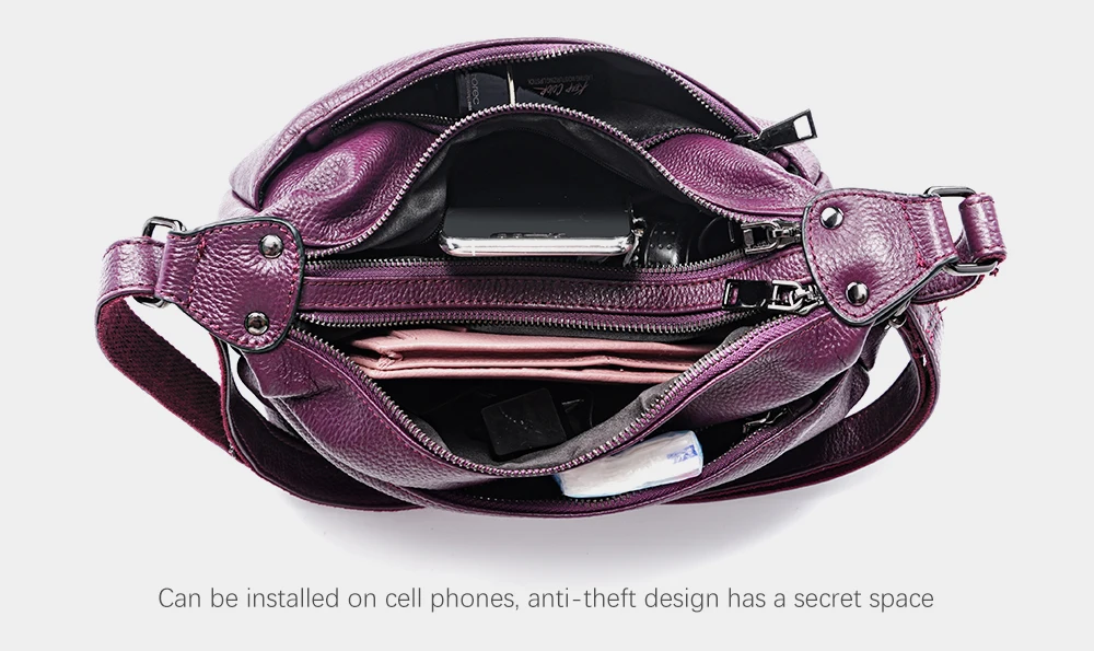 Zency Elegant Genuine Leather Women's Shoulder Bag Trendy Crossbody Messenger Bag for Ladies Dark Red Blue 100% Satchels Hobo