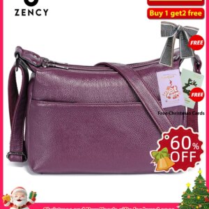 Zency Elegant Genuine Leather Women's Shoulder Bag Trendy Crossbody Messenger Bag for Ladies Dark Red Blue 100% Satchels Hobo