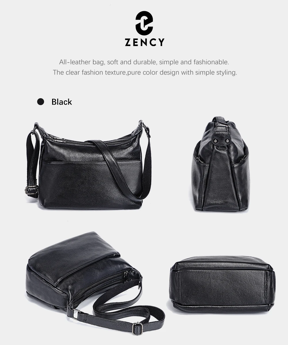 Zency Elegant Genuine Leather Women's Shoulder Bag Trendy Crossbody Messenger Bag for Ladies Dark Red Blue 100% Satchels Hobo