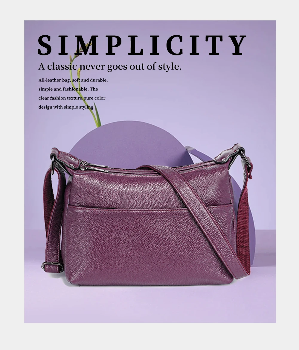 Zency Elegant Genuine Leather Women's Shoulder Bag Trendy Crossbody Messenger Bag for Ladies Dark Red Blue 100% Satchels Hobo