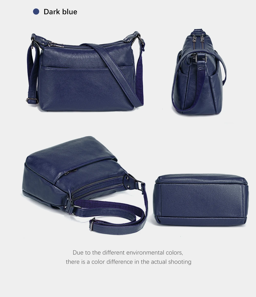Zency Elegant Genuine Leather Women's Shoulder Bag Trendy Crossbody Messenger Bag for Ladies Dark Red Blue 100% Satchels Hobo