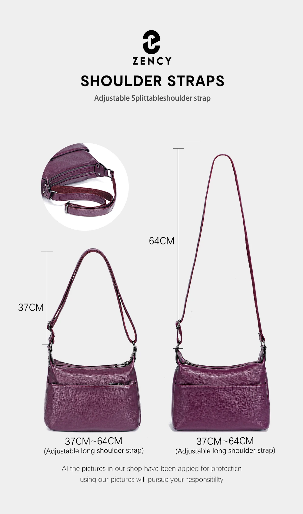 Zency Elegant Genuine Leather Women's Shoulder Bag Trendy Crossbody Messenger Bag for Ladies Dark Red Blue 100% Satchels Hobo