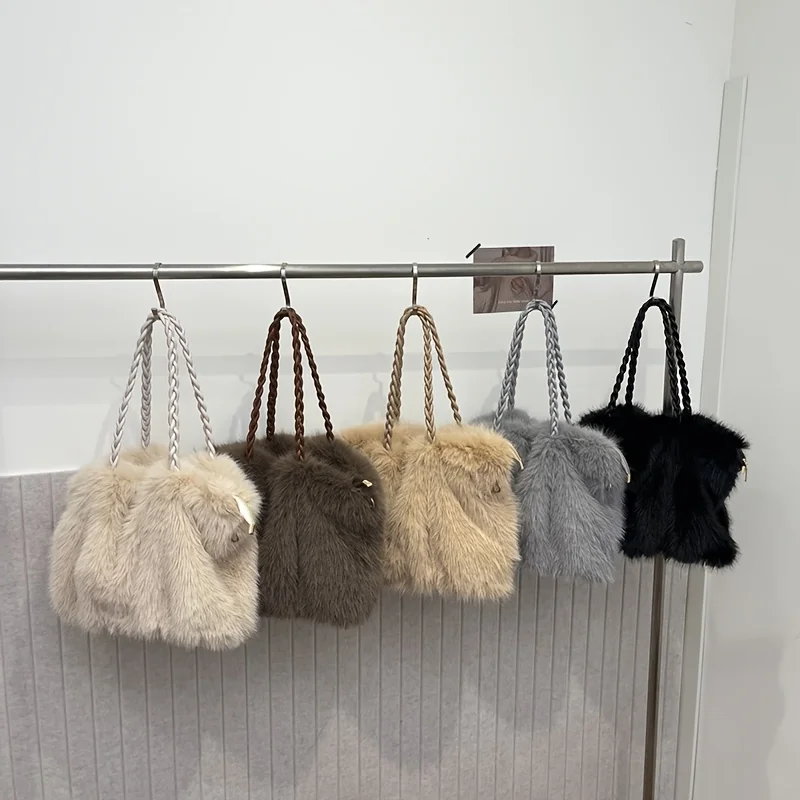 Luxury Faux Fox Fur Bucket Bag, Elegant Winter Plush Handbag. Perfect Holiday Gift for Christmas & Valentine's Day. Shop Now!