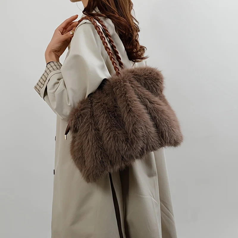 Luxury Faux Fox Fur Bucket Bag, Elegant Winter Plush Handbag. Perfect Holiday Gift for Christmas & Valentine's Day. Shop Now!