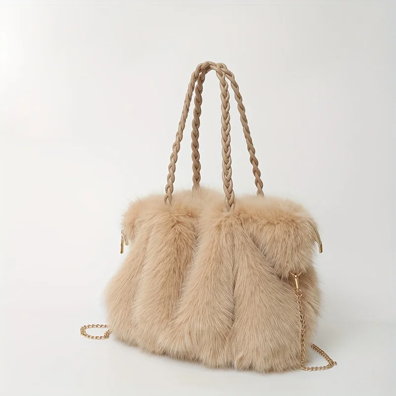 Luxury Faux Fox Fur Bucket Bag, Elegant Winter Plush Handbag. Perfect Holiday Gift for Christmas & Valentine's Day. Shop Now!