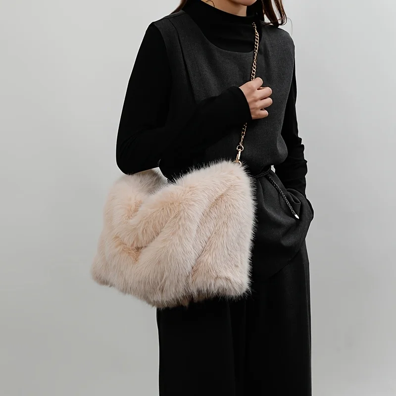 Luxury Faux Fox Fur Bucket Bag, Elegant Winter Plush Handbag. Perfect Holiday Gift for Christmas & Valentine's Day. Shop Now!