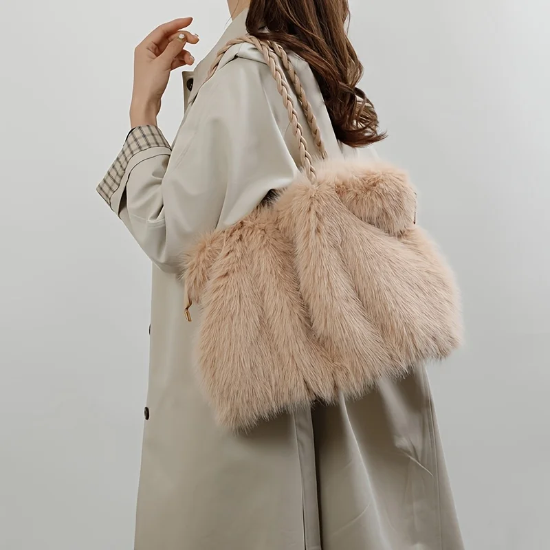 Luxury Faux Fox Fur Bucket Bag, Elegant Winter Plush Handbag. Perfect Holiday Gift for Christmas & Valentine's Day. Shop Now!