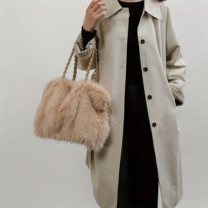Luxury Faux Fox Fur Bucket Bag, Elegant Winter Plush Handbag. Perfect Holiday Gift for Christmas & Valentine's Day. Shop Now!