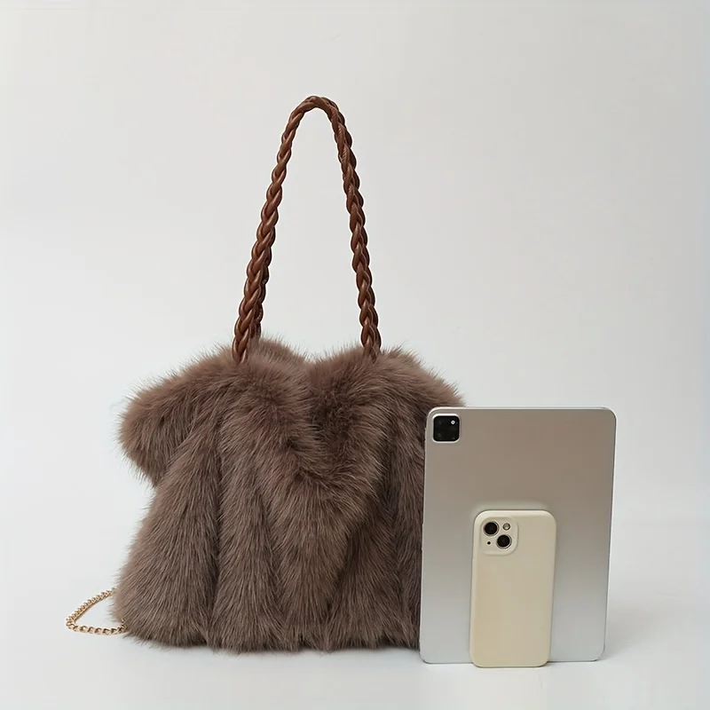 Luxury Faux Fox Fur Bucket Bag, Elegant Winter Plush Handbag. Perfect Holiday Gift for Christmas & Valentine's Day. Shop Now!