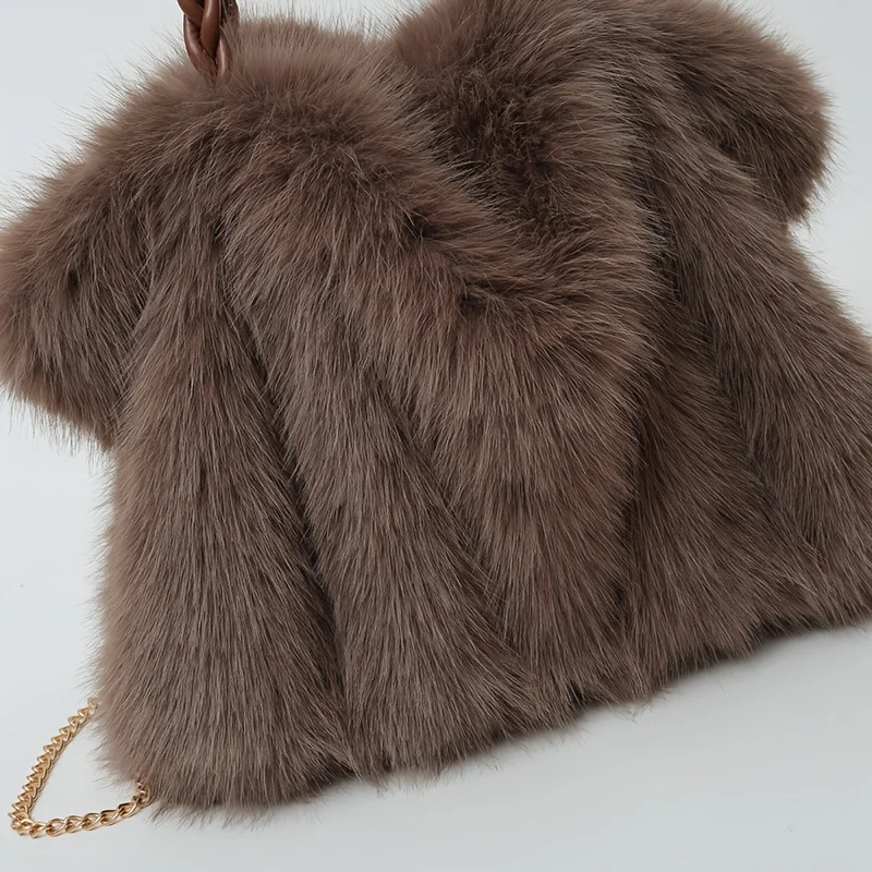 Luxury Faux Fox Fur Bucket Bag, Elegant Winter Plush Handbag. Perfect Holiday Gift for Christmas & Valentine's Day. Shop Now!