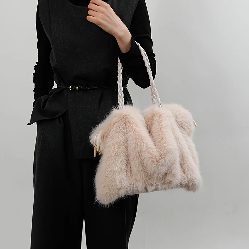 Luxury Faux Fox Fur Bucket Bag, Elegant Winter Plush Handbag. Perfect Holiday Gift for Christmas & Valentine's Day. Shop Now!