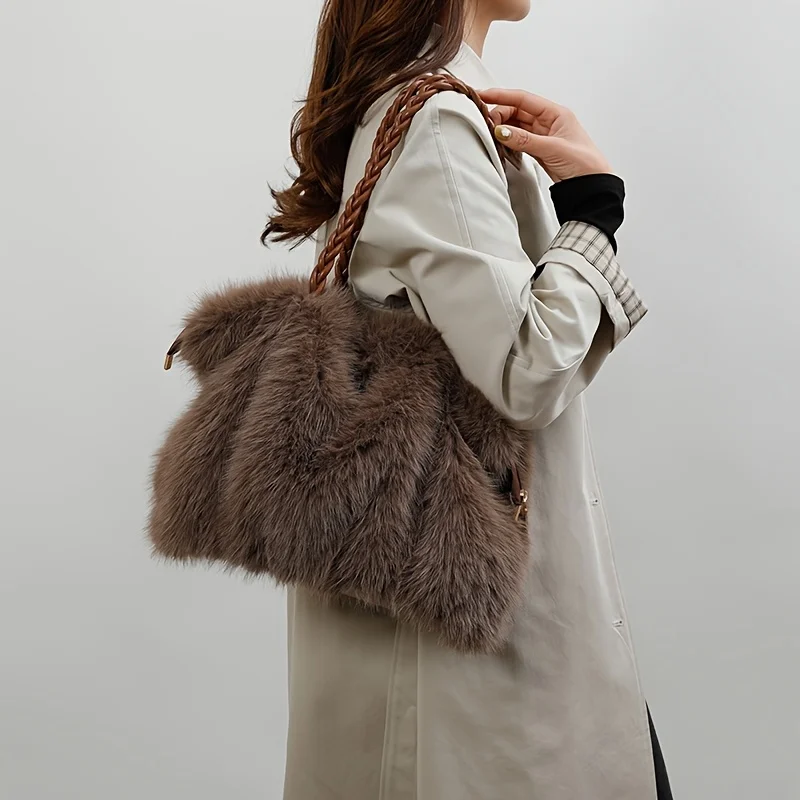 Luxury Faux Fox Fur Bucket Bag, Elegant Winter Plush Handbag. Perfect Holiday Gift for Christmas & Valentine's Day. Shop Now!