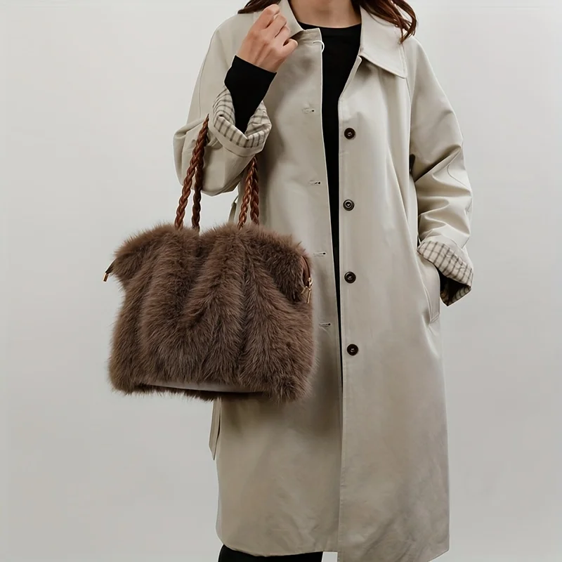 Luxury Faux Fox Fur Bucket Bag, Elegant Winter Plush Handbag. Perfect Holiday Gift for Christmas & Valentine's Day. Shop Now!