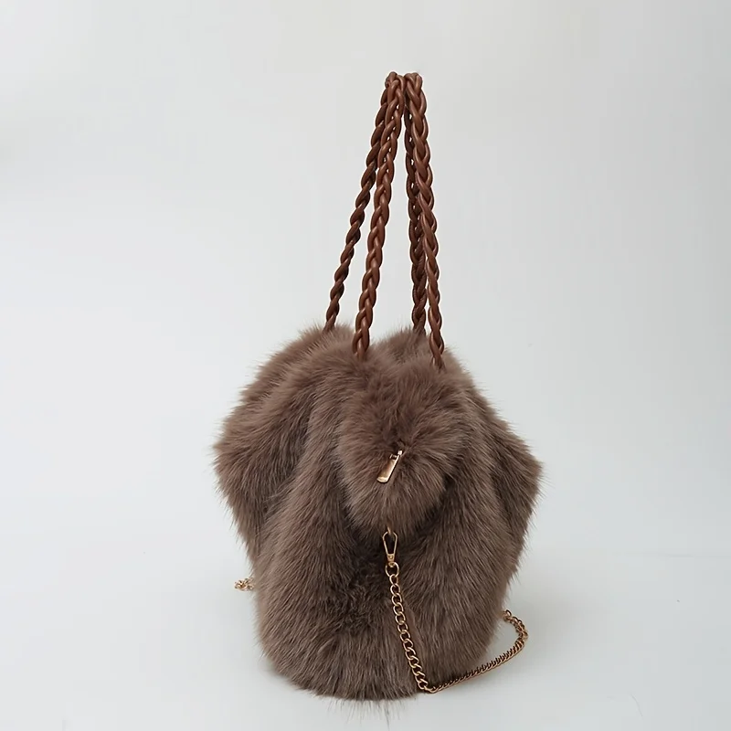Luxury Faux Fox Fur Bucket Bag, Elegant Winter Plush Handbag. Perfect Holiday Gift for Christmas & Valentine's Day. Shop Now!