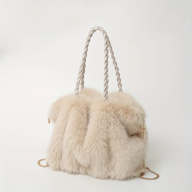 Luxury Faux Fox Fur Bucket Bag, Elegant Winter Plush Handbag. Perfect Holiday Gift for Christmas & Valentine's Day. Shop Now!