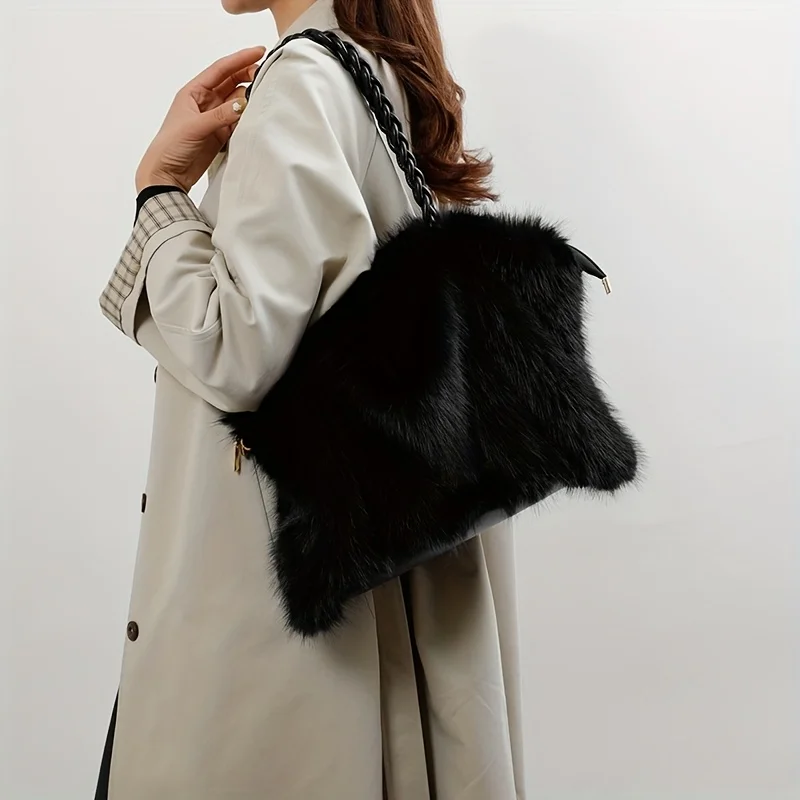 Luxury Faux Fox Fur Bucket Bag, Elegant Winter Plush Handbag. Perfect Holiday Gift for Christmas & Valentine's Day. Shop Now!