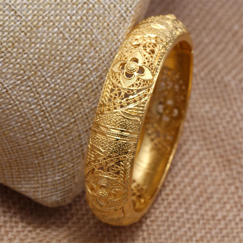 24k Dubai Gold Color Bangles for Women Dubai Bride Wedding Ethiopian Bracelet Africa Bangle Arab Jewelry Charm Bracelet  Jewelry