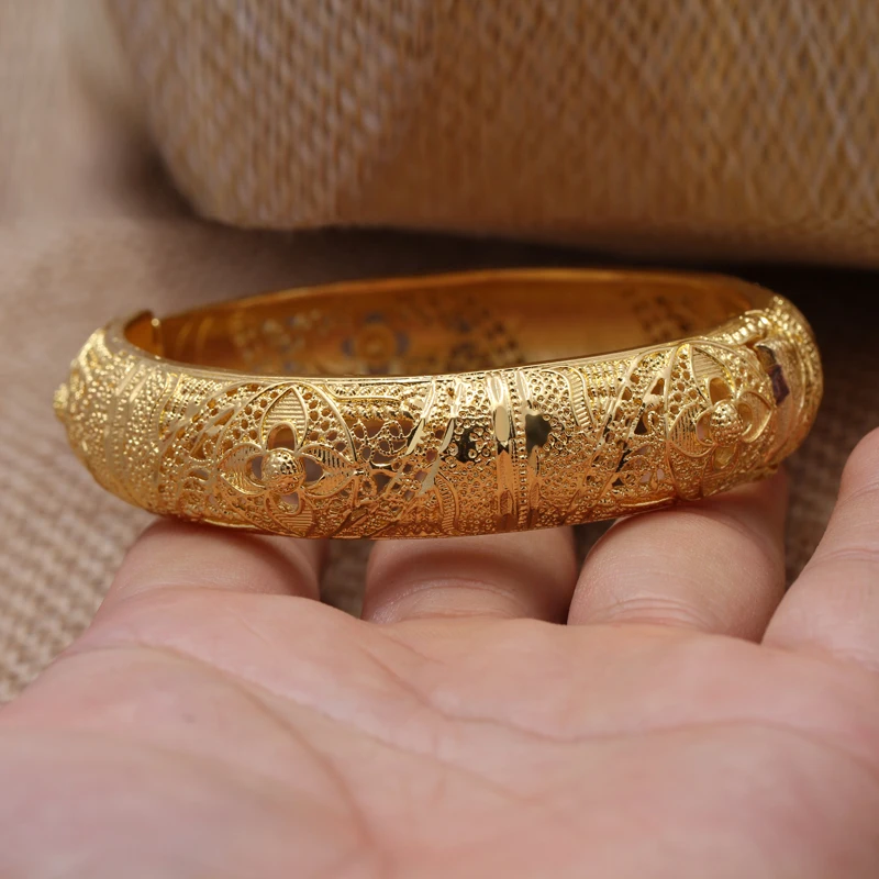 24k Dubai Gold Color Bangles for Women Dubai Bride Wedding Ethiopian Bracelet Africa Bangle Arab Jewelry Charm Bracelet  Jewelry