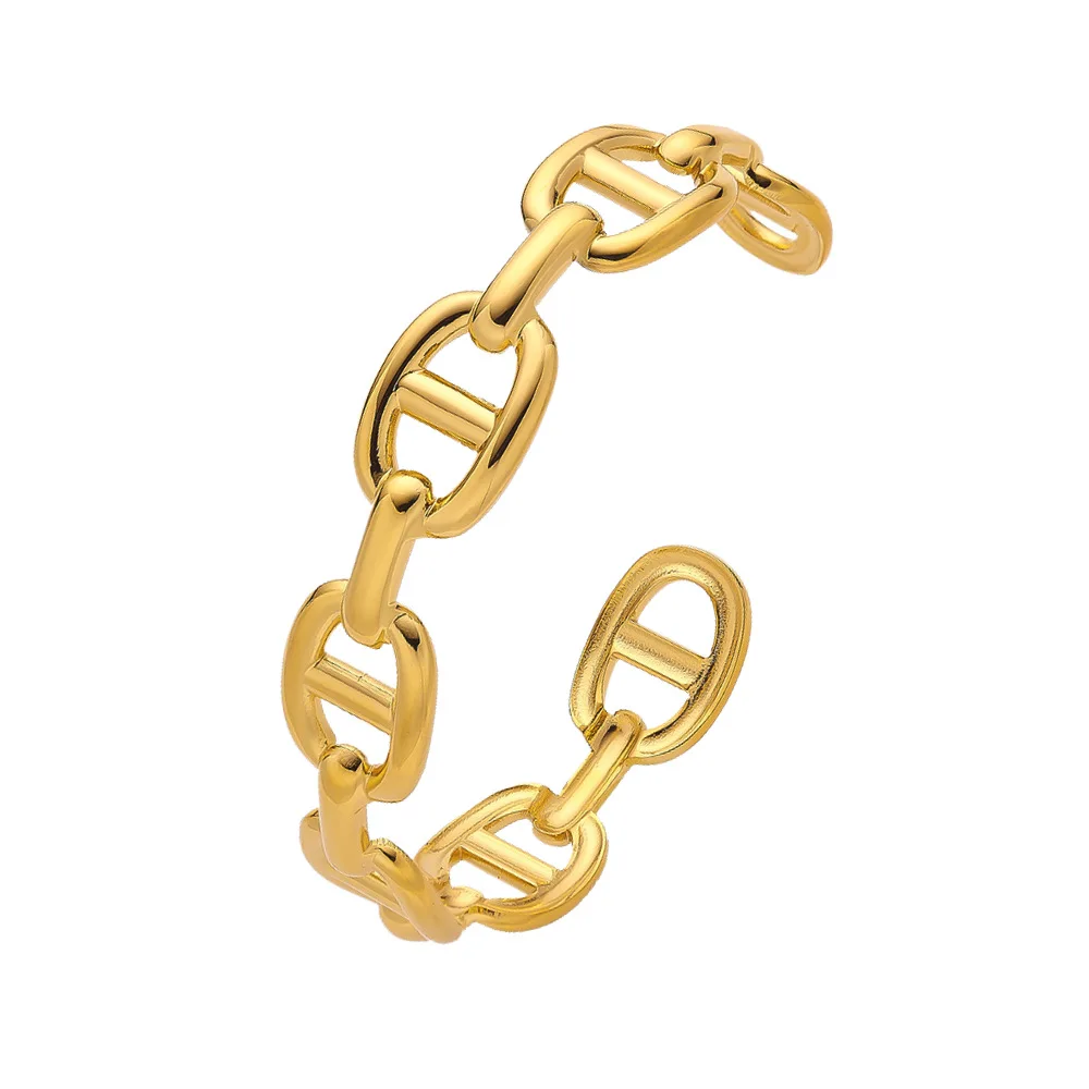 Titanium - Steel Gold - Plated C - Shaped Open - Ended Bangle. A Unique, Irregularly Spliced And Niche Accessory For Women. 5 41169 f4jqaj