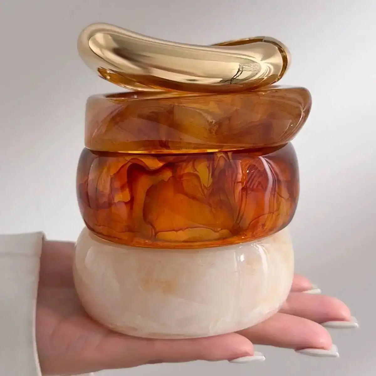 IngeSight.Z 4 Styles Hip Hop Chunky Stacking Resin Bangles for Women Trendy Punk Irregular Geometric Charm Wide Bracelet Jewelry