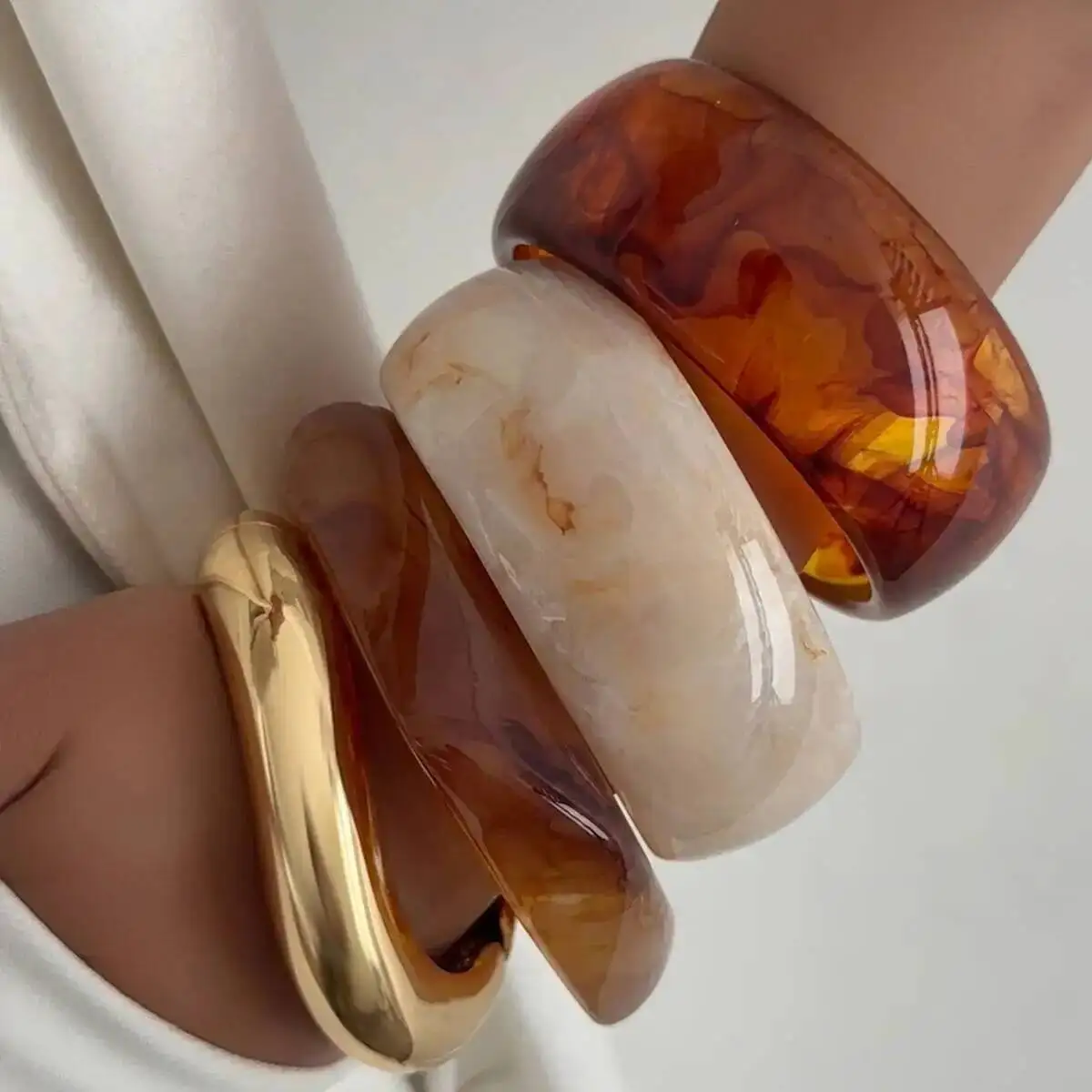 IngeSight.Z 4 Styles Hip Hop Chunky Stacking Resin Bangles for Women Trendy Punk Irregular Geometric Charm Wide Bracelet Jewelry