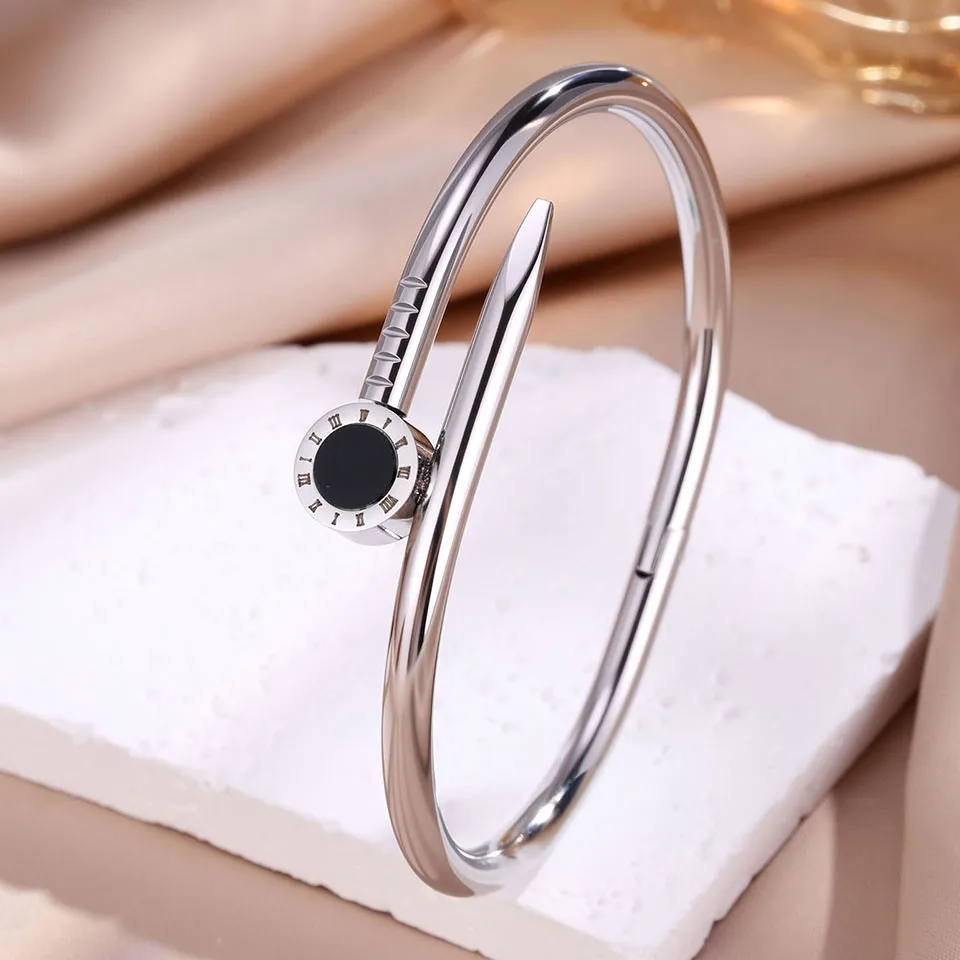 ZAKOL 3pcs/2pcs/1pcs Roman numeral stainless steel bracelet Set for Women Exquisite four-leaf Flower Bangle Daily Jewelry