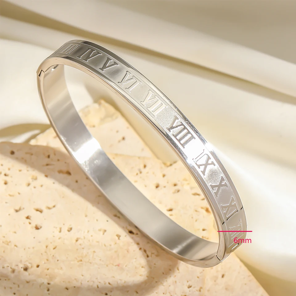 ZAKOL 3pcs/2pcs/1pcs Roman numeral stainless steel bracelet Set for Women Exquisite four-leaf Flower Bangle Daily Jewelry