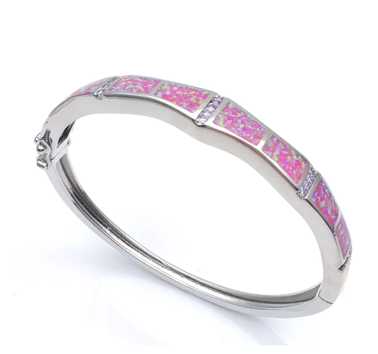 Vivid Blue Opal Bangle,Silver Plated Cuff with Zirconia Accents,Elegant Statement Jewelry Gift for Women Wedding Evening Wear