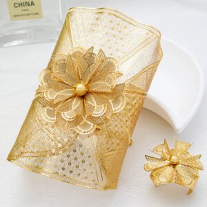 Luxury Chain Cuff Bangle & Ring For Women Dubai Gold Color Indian Moroccan Big Bracelet Jewelry Arabic African Wedding