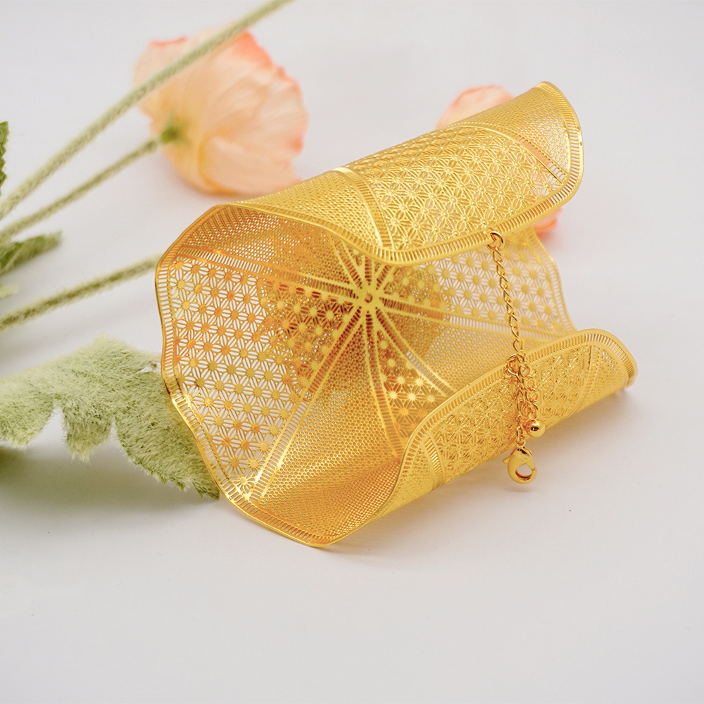 Luxury Chain Cuff Bangle & Ring For Women Dubai Gold Color Indian Moroccan Big Bracelet Jewelry Arabic African Wedding