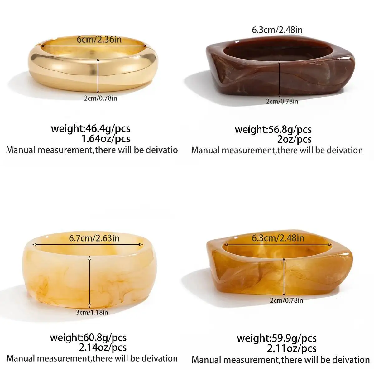 Salircon Vintage Irregular Wide Chunky Resin Acrylic Bangle Bracelets Women Punk Geometric Metal Bracelet Fashion  Party Jewelry