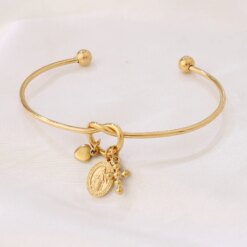 Stainless Steel Cross Virgin Mary Cuff Bangle