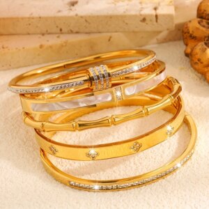 Classic Women's Stainless Steel Bracelets Set Multiple Gold Color Non-Fading Bangles Fashion Jewelry Accessory Gift