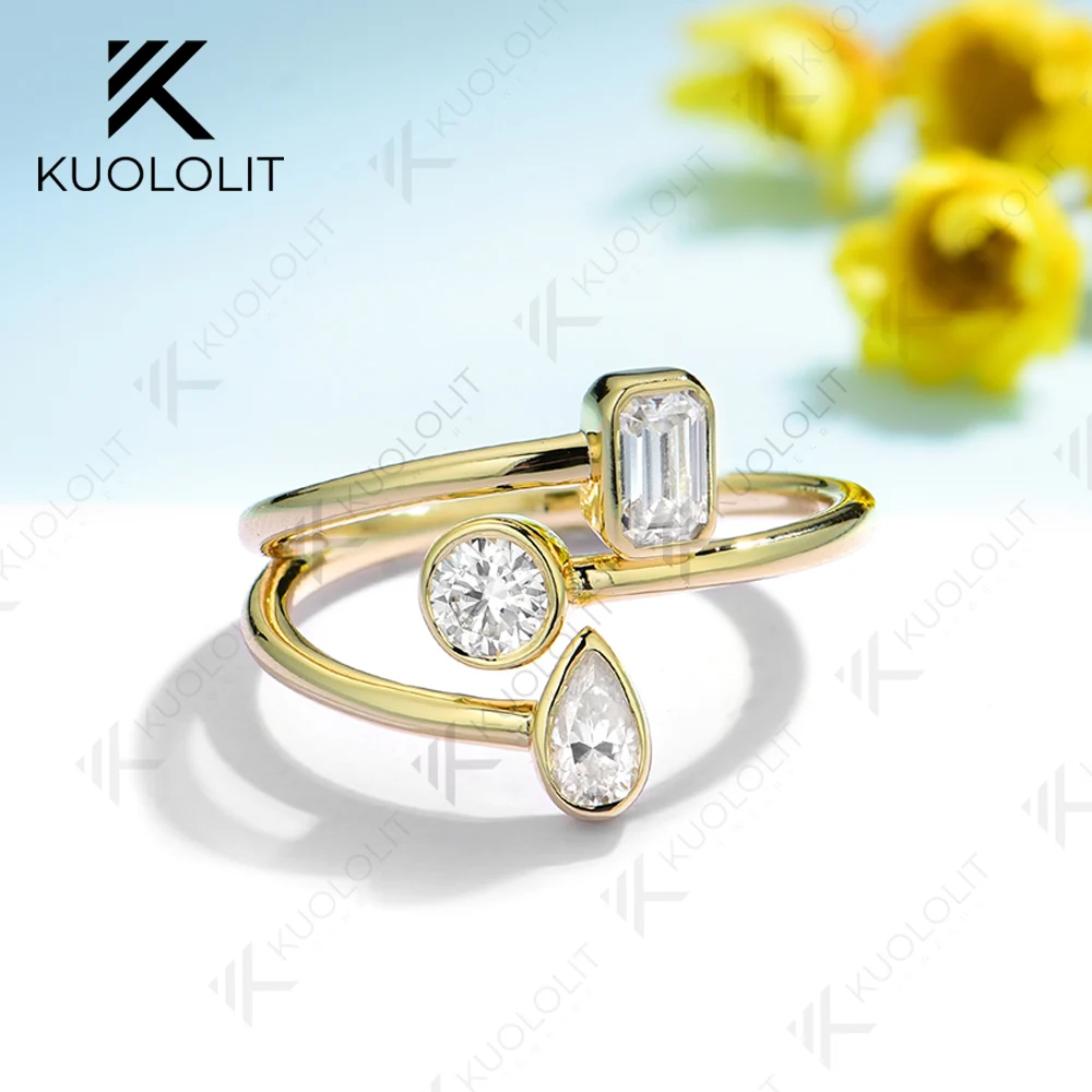 Kuololit 1.05CTW Moissanite Engagement Ring for Women Solid 18K 14K 10K 585 Yellow Gold Emerald Wedding Band for Christmas Gifts