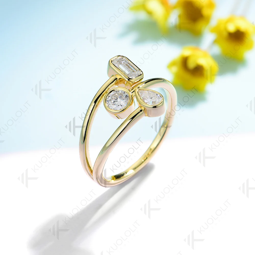 Kuololit 1.05CTW Moissanite Engagement Ring for Women Solid 18K 14K 10K 585 Yellow Gold Emerald Wedding Band for Christmas Gifts